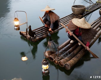Travel Photography - Fishing with cormorant birds in China, Wall decor photograph for home and office.