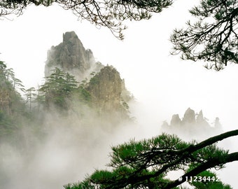 Natur Landschaft Fotografie - Huangshan (Yellow Mountain) China National Park, Fine Art Landschaft Haus und Büro an der Wand Dekor Bild.