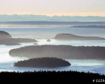 Photographie extérieure de paysage - île de San Juan donnent sur, État de Washington, maison et photographie de décor de mur de bureau