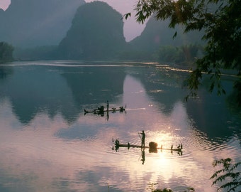 Chinese fishermen on Li River, Yangshuo, China. Nature Landscape photography