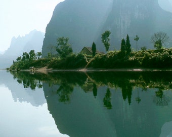Li River reflection, Yangshuo, China, Nature Landscape photography. Home and Office desk decor photographic print