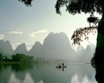 Fisherman on Li river, Guilin, China, Nature Landscape fine Art Photography