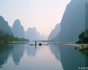 Landscape photography - Fisherman on Li river, Guilin, China, Home or office decor photograph