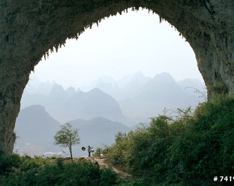 Nature landscape photography - Yangshuo Limestone arch, Moon Hill, southern China, fine art home and office wall decor photograph.