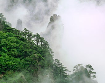 Photographie de paysage de la nature - parc national de Chine de Huangshan (Yellow Mountain), grande verticale maison et bureau mur décoration photo