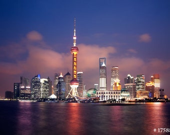 Cityscape fine art photography - Shanghai China by night, Poster size home and office decor photograph