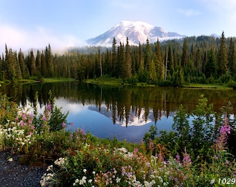 Landscape Fine Art photography - Mount Rainier and Reflection Lake, USA national Park photograph, Home and Office Decor photo