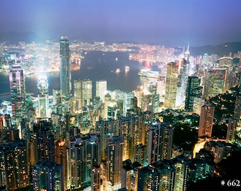 Hong Kong at night, most populated city in the world, picture taken in 2006