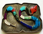 Sterling Navajo belt buckle Navajo belt buckle inlaid sterling belt buckle