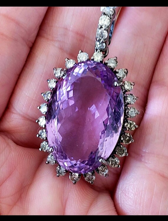 Amethyst  pendant | diamond halo pendant | large A