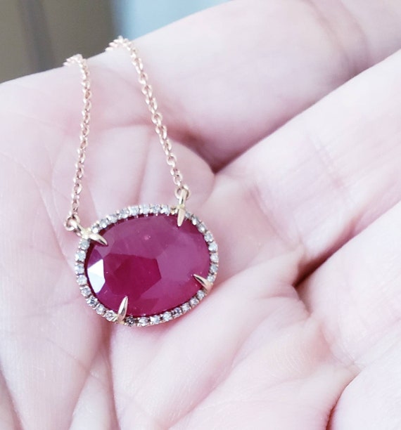 Ruby and Diamond Necklace  | 14k Ruby Slice Neckl… - image 2