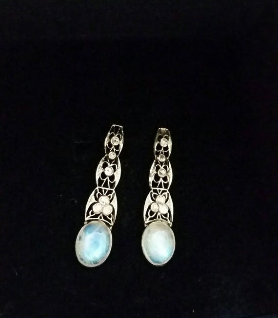 14k moonstone earrings | diamond earrings | filigr