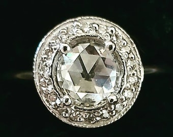 Rose cut diamond engagement ring | Rose cut diamond wedding ring | diamond halo ring
