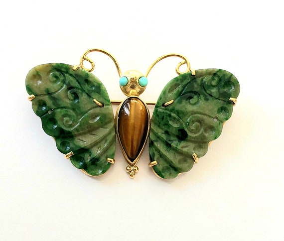 Jade butterfly | 14k butterfly | vintage butterfl… - image 4