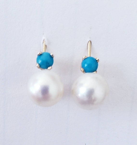 Cultured pearl earrings | turquoise earrings | pea