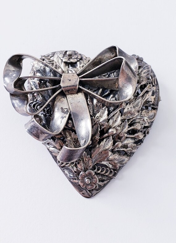 Hobe sterling heart brooch | Sterling bow brooch