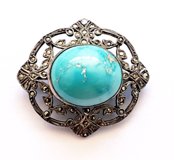 Turquoise brooch | cabochon turquoise | Marcasite