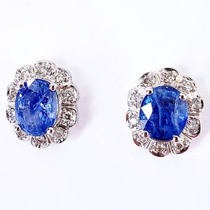 Sapphire and diamond earrings | diamond halo earrings | something blue