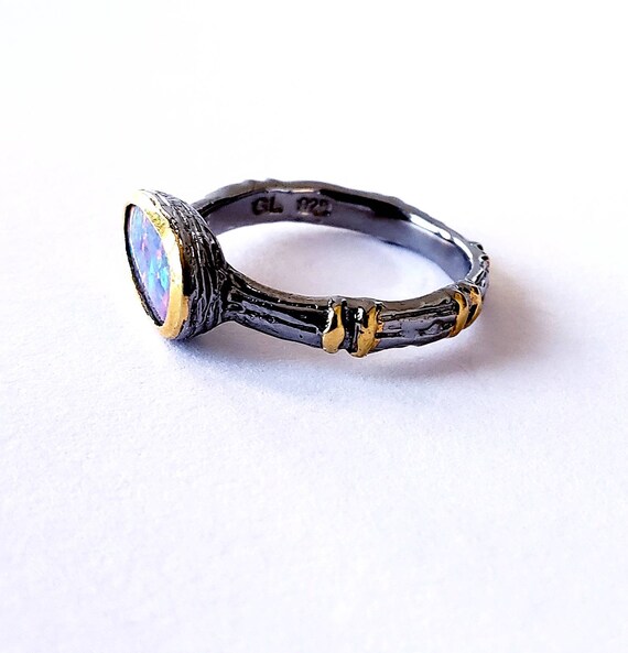 Opal ring | flashy opal ring | sterling opal stac… - image 2