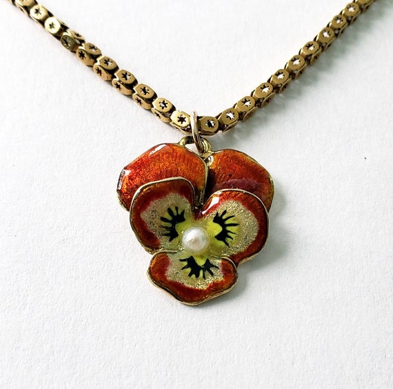 14k Victorian enamel pansy | pansy pendant | circa