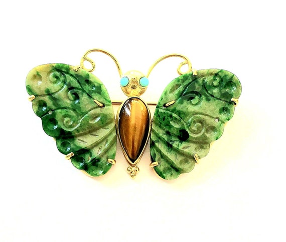 Jade butterfly | 14k butterfly | vintage butterfl… - image 1