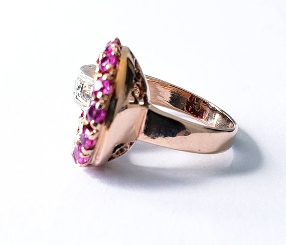 14k art deco ruby ring | ruby diamond ring | rose… - image 4