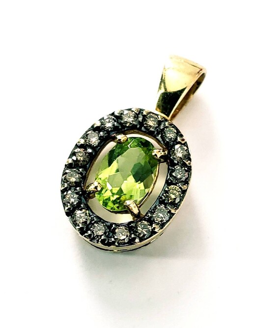 Peridot diamond halo pendant | 10k peridot pendant