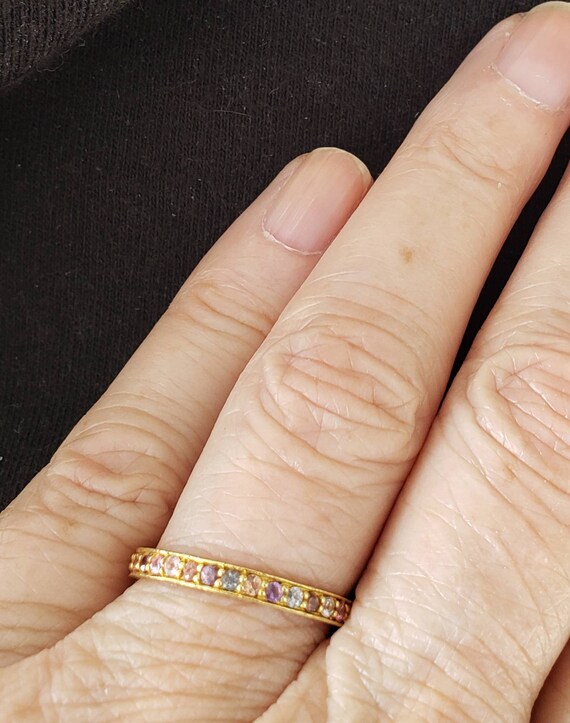 18k Rainbow Sapphire Ring | 18k Gem Band  | 18k wedding band View 3