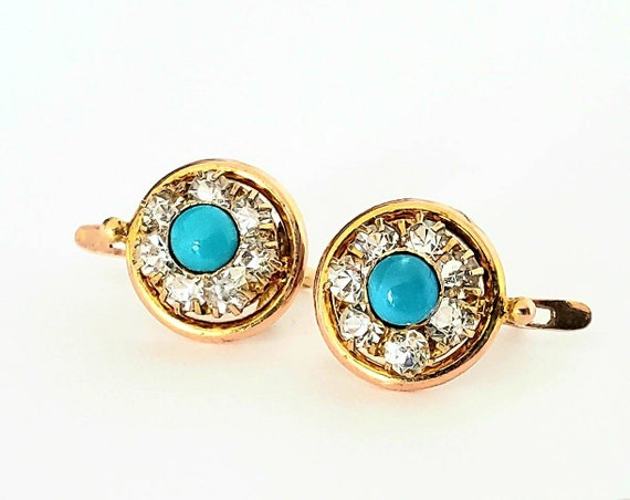 Antique turquoise earrings | 14k turquoise earrin… - image 2