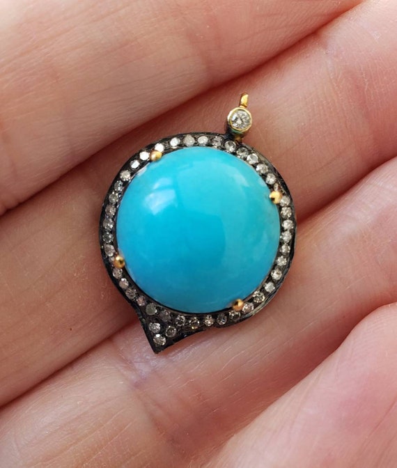 Diamond halo pendant | turquoise pendant