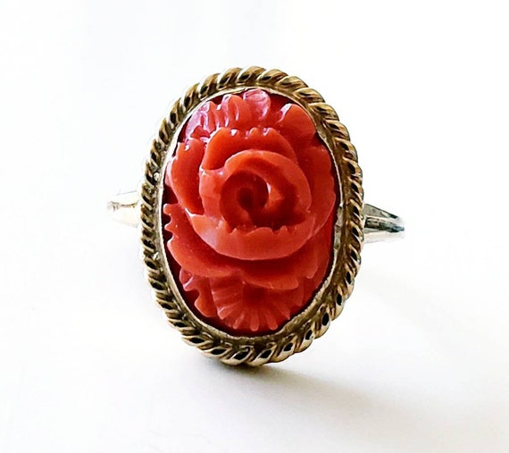 14k coral  ring | coral flower ring | antique cora