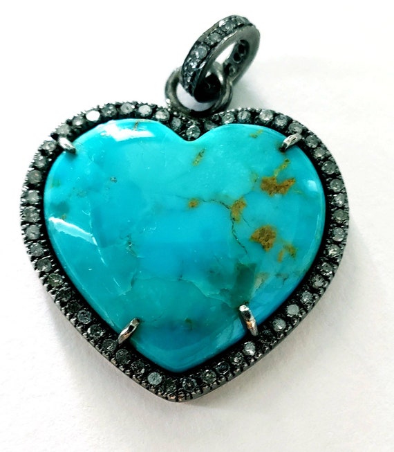 Diamond turquoise heart pendant - image 1