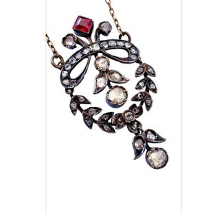 Victorian Rose Cut diamond filagree pendant necklace