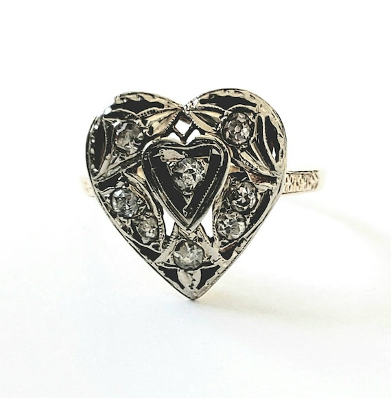 14k  diamond heart ring | Antique  diamond heart r