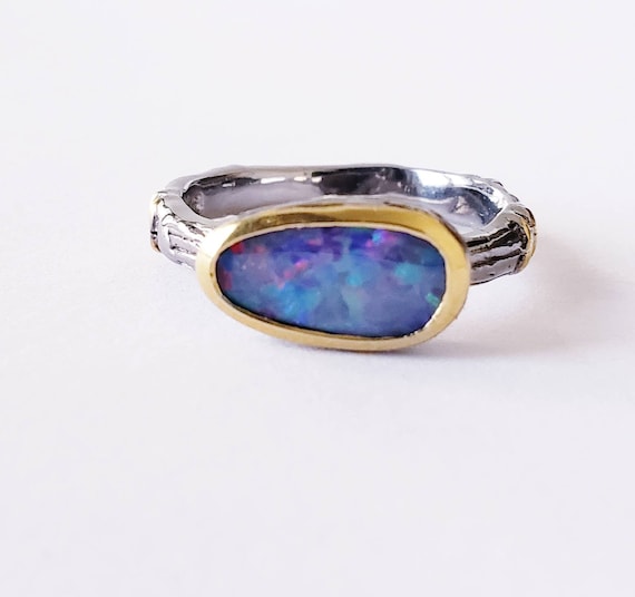 Opal ring | flashy opal ring | sterling opal stac… - image 4