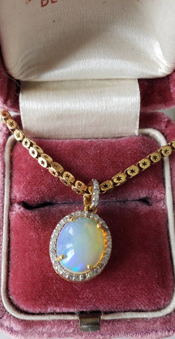 18k diamond halo pendant | opal pendant | 18k pend