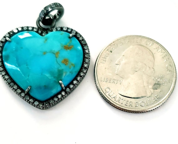 Diamond turquoise heart pendant - image 2