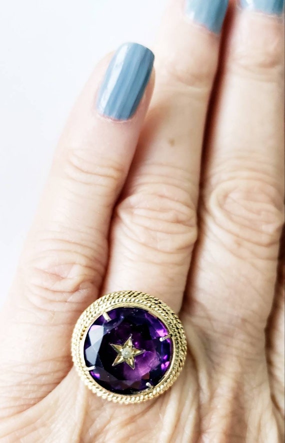 Victorian amethyst star ring | 14k antique amethy… - image 2