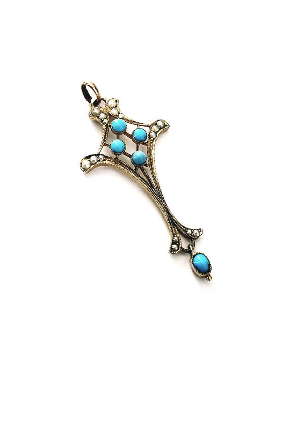 Art nouveau turquoise lavalier | Victorian 10k tur