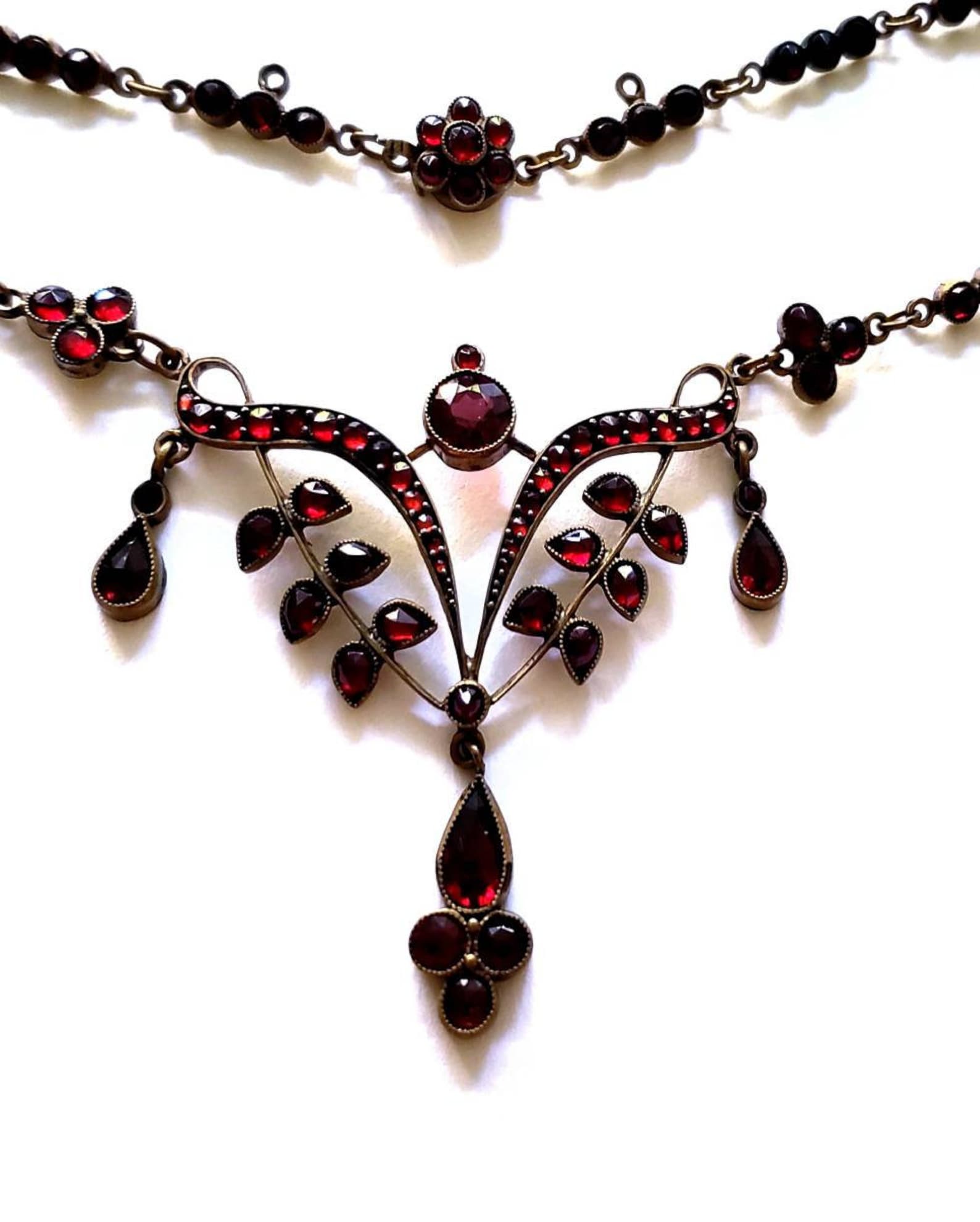 Antique Bohemian Garnet Necklace Garnet Bib Necklace | Etsy