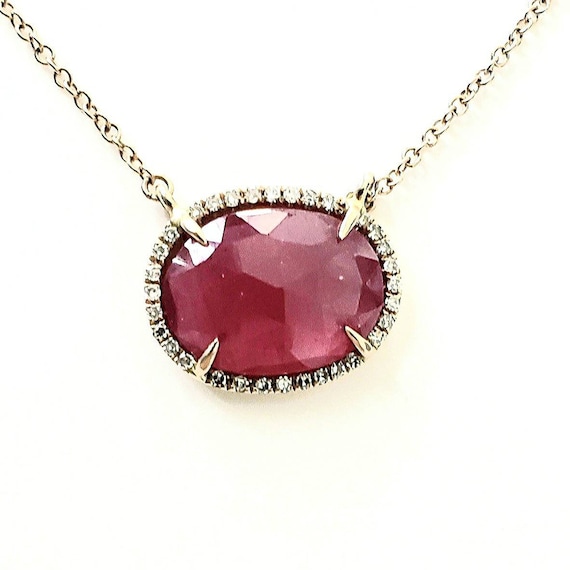 Ruby and Diamond Necklace  | 14k Ruby Slice Neckl… - image 1