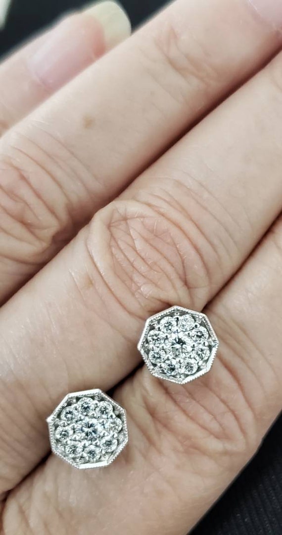 Diamond earrings | Octagon diamond studs | 1 cara… - image 4