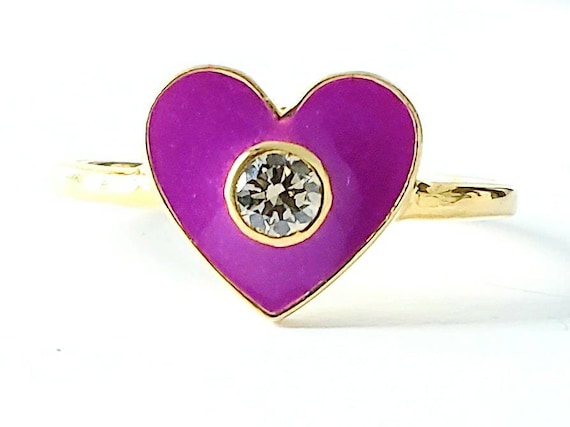 Diamond Enamel heart ring | sweet heart diamond ring