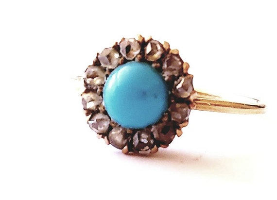 Antique rose cut diamond turquoise ring | antique… - image 5