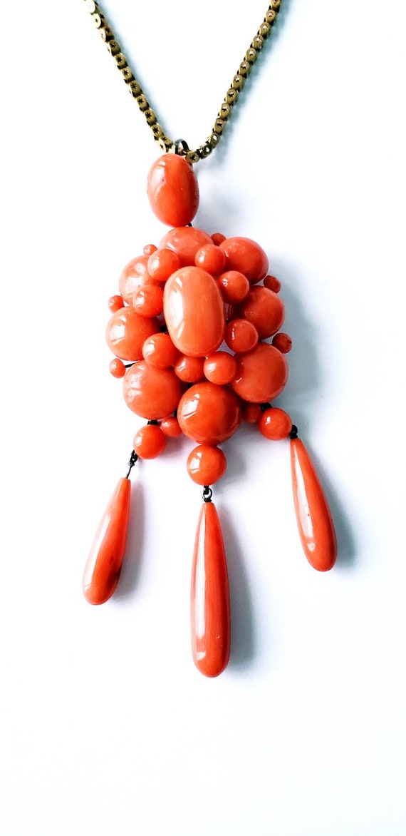 Victorian coral pendant | coral cluster dangle nec