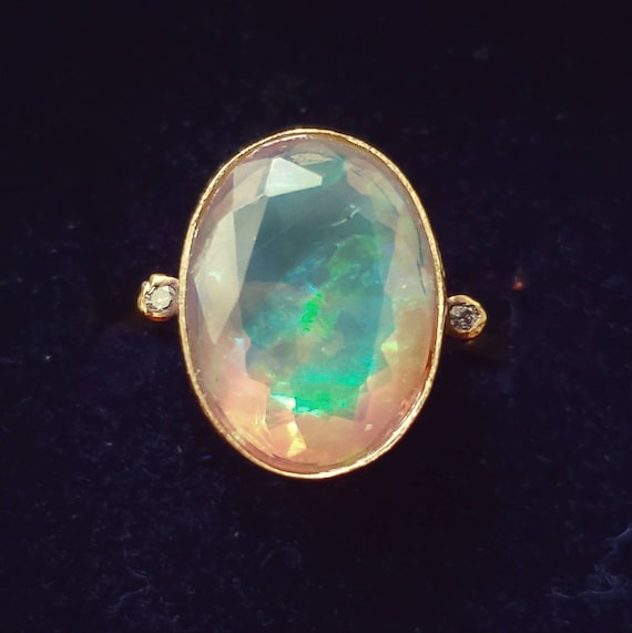 Opal ring | bezel set Opal ring | 18k flashy opal… - image 2