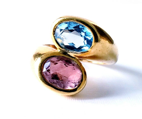 Topaz ring | topaz bypass ring | pink & blue topa… - image 1