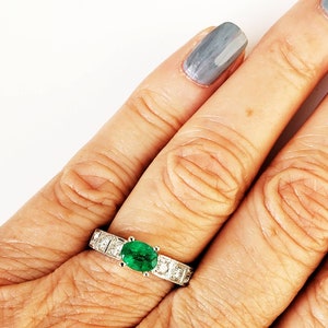 Emerald and diamond ring | diamond stack ring | 18k emerald ring