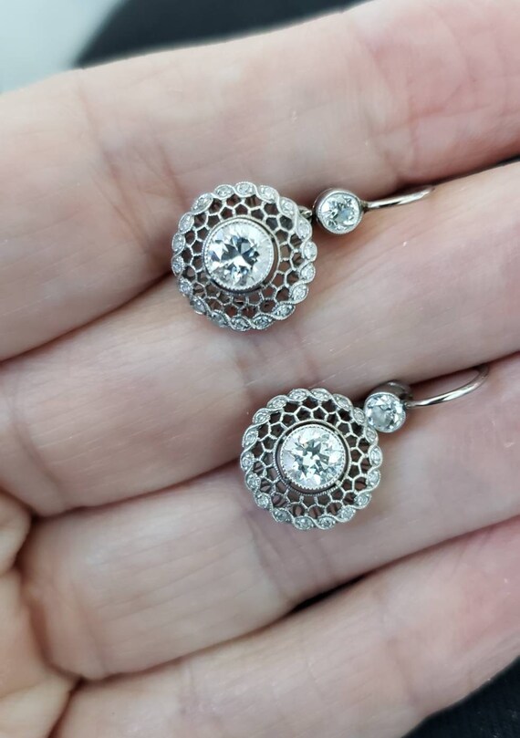 Antique diamond earrings | Art deco dangle diamon… - image 2