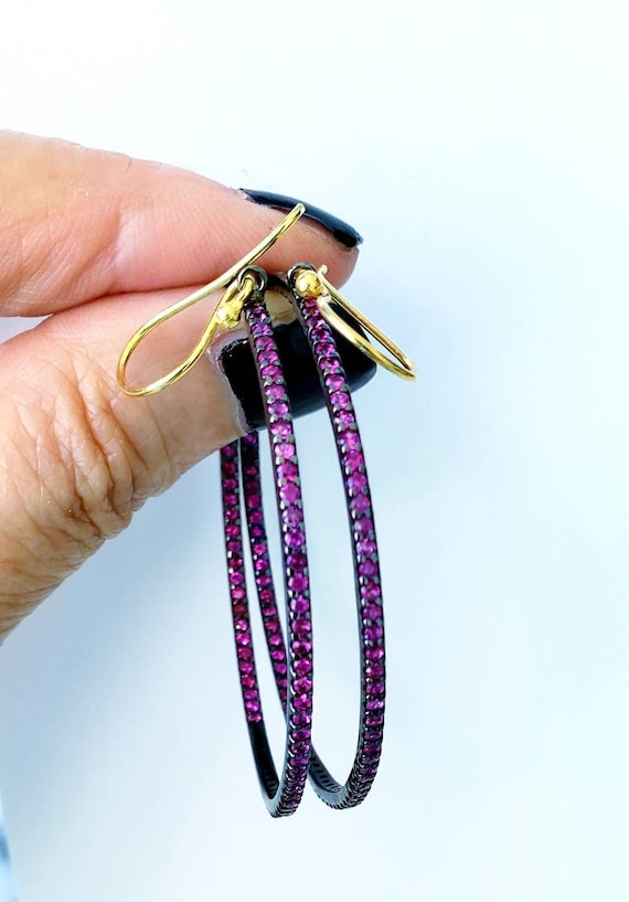Ruby hoop earrings | ruby earrings | sterling hoop